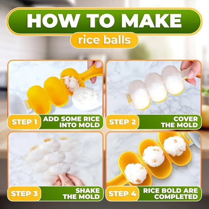 Rice ball sushi mold set showing shaped onigiri results for bento box meals