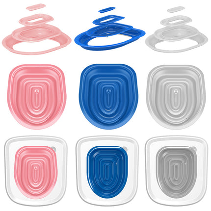Cat toilet training system showing step-by-step tray placement on toilet seat