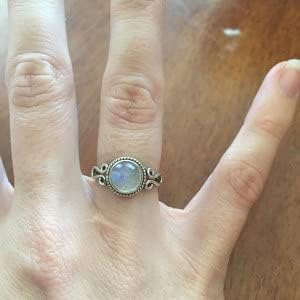 Rainbow Moonstone 925 Sterling Silver Statement Ring, US Size 8