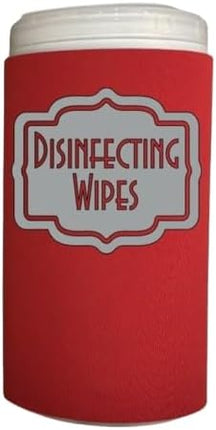 Modern Red Disinfecting Wipes Cover with Silver Label