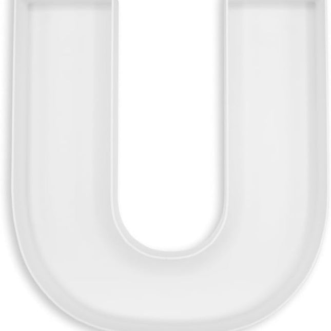 SourcetoHome 10" Reusable Plastic Box Form Tray Display for Treats, Charcuterie, Cake Pop, Candy, Charcuterie Box, Custom Charcuterie Letters Fillable - Reusable Letter Box - (White Plastic, U) - General - front view