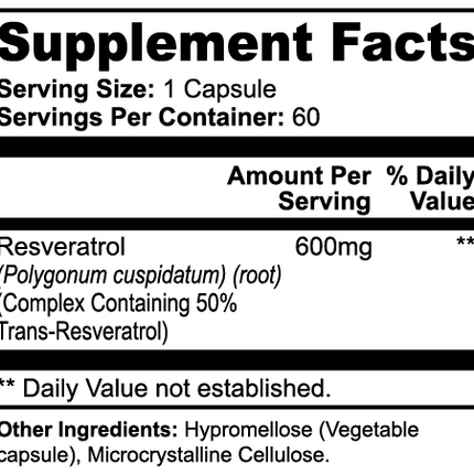 USA CALI Resveratrol 600mg Trans-Resveratrol supplement 60 capsules product image