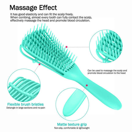 Hair detangling brush gently removing tangles from wet or dry hair