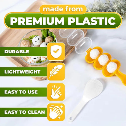 DIY sushi mold kit with multiple rice ball shaping tools for lunch prep