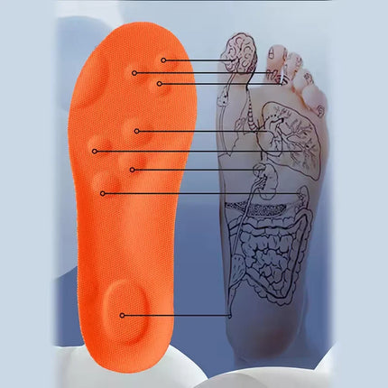 Shock absorbing shoe inserts placed inside athletic shoe for comfort and impact relief