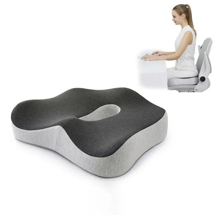 Memory foam office chair cushion top view with non-slip bottom surface