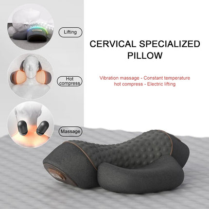 Neck massage pillow with heat and vibration shown in use on neck
