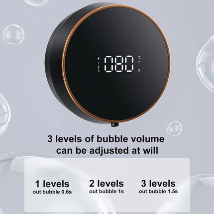 Touchless automatic foaming soap dispenser dispensing foam close-up