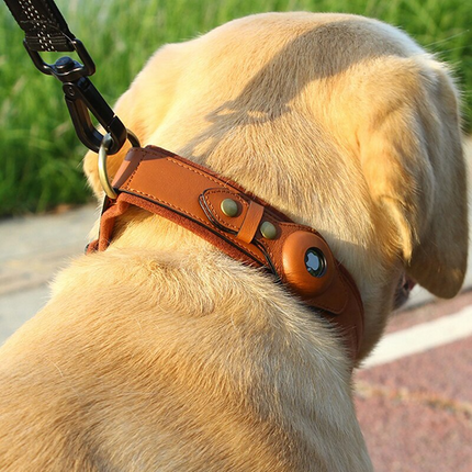 USA CALI Leather AirTag Dog Collar – Secure GPS Holder for Apple AirTag (Not Included)