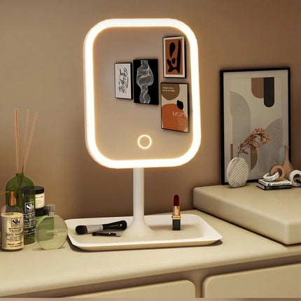 LumiGlow LED Makeup Mirror adjustable brightness settings close-up
