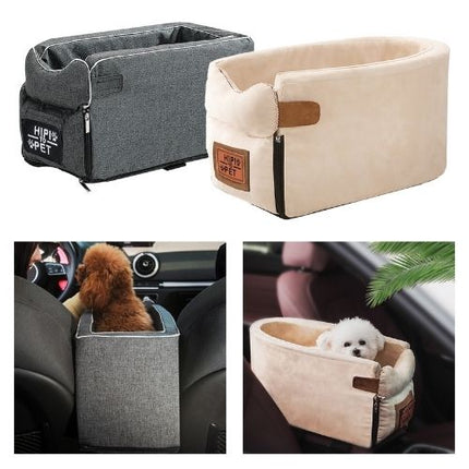 USA CALI Pet Car Armrest Seat with pet resting comfortably during car ride