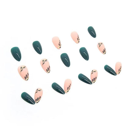 Medium Almond French Tip Press-On Nails with Designs, 24 pcs