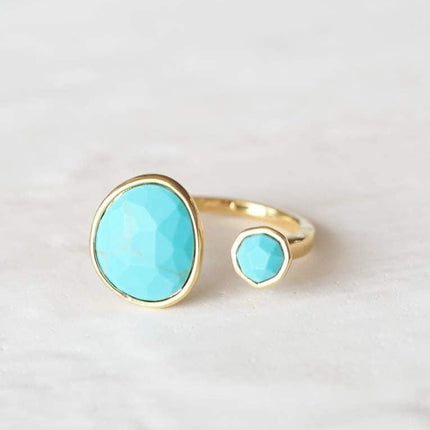 Bold 14K Gold-Plated Statement Ring with Simulated Blue Turquoise
