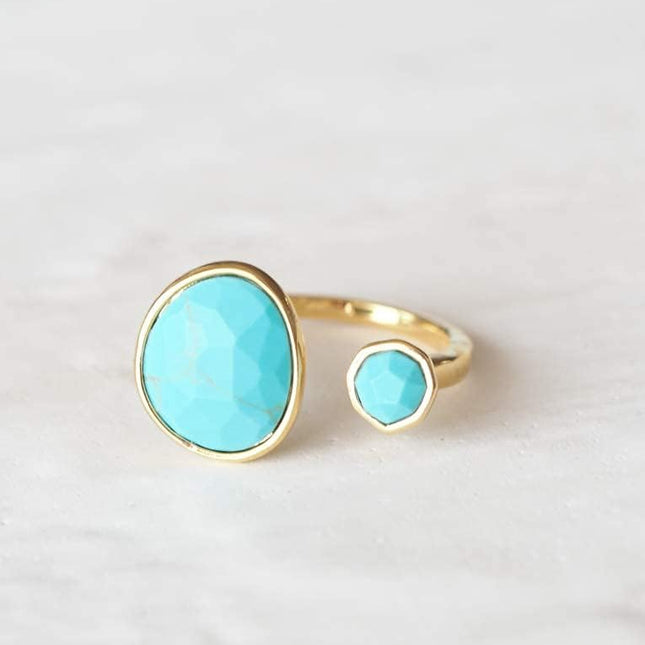 Bold 14K Gold-Plated Statement Ring with Simulated Blue Turquoise