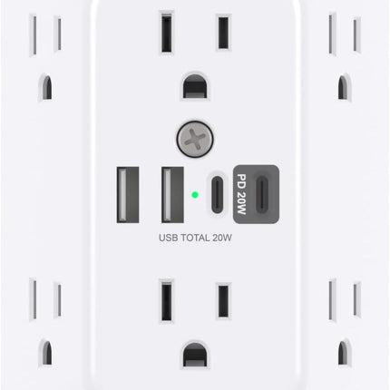 6-Outlet Extender Surge Protector with 4 USB Wall Charger Ports, 1800J