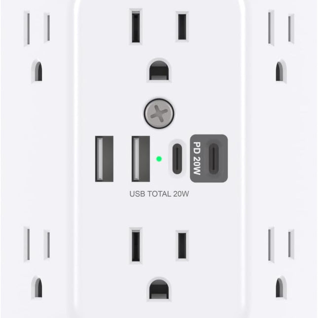 6-Outlet Extender Surge Protector with 4 USB Wall Charger Ports, 1800J