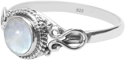 Rainbow Moonstone 925 Sterling Silver Statement Ring, US Size 8