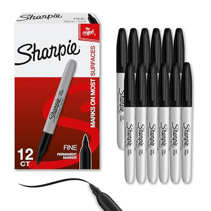 Black Fine Tip Permanent Markers, 12 Count