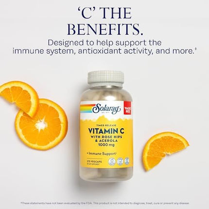 SOLARAY Vitamin C 1000mg Time Release Capsules with Rose Hips & Acerola – 100 Count