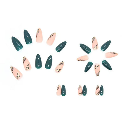 Medium Almond French Tip Press-On Nails with Designs, 24 pcs