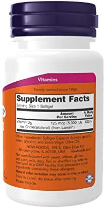 NOW Foods Vitamin D-3 supplement facts and dosage