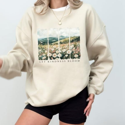 Let Kindness Bloom Floral Landscape Sweatshirt – Vintage Wildflower Meadow — Home & Lifestyle
