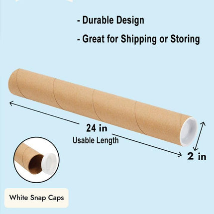 Kraft Mailing Tube with Caps, 2 in x 24 in, 1 Pack