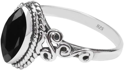 Black Tourmaline 925 Sterling Silver Statement Ring, US Size 6