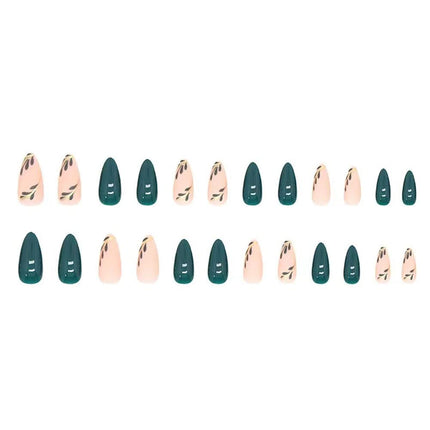 Medium Almond French Tip Press-On Nails with Designs, 24 pcs