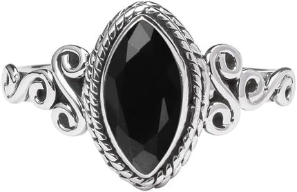Black Tourmaline 925 Sterling Silver Statement Ring, US Size 6