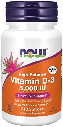 NOW Foods Vitamin D-3 5000 IU 240 softgels bottle