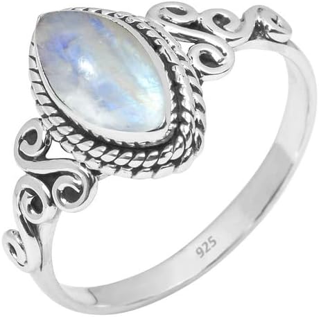 Rainbow Moonstone 925 Sterling Silver Statement Ring, US Size 6