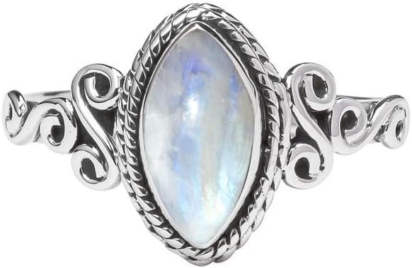 Rainbow Moonstone 925 Sterling Silver Statement Ring, US Size 6