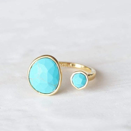 Bold 14K Gold-Plated Statement Ring with Simulated Blue Turquoise