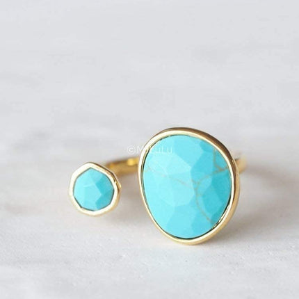 Bold 14K Gold-Plated Statement Ring with Simulated Blue Turquoise