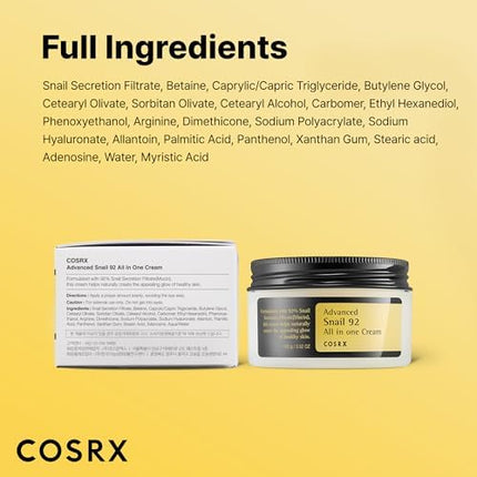COSRX Snail Mucin 92% Face Moisturizer, 3.52 oz — K-Beauty Gel Cream