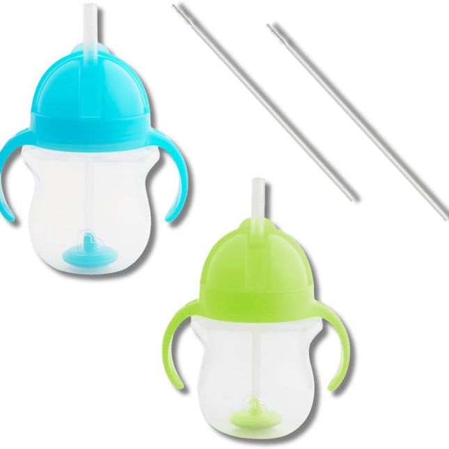 Weighted Straw Sippy Cups for Toddlers 7 oz, Leak Proof, Easy to Hold, Blue/Green
