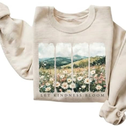 Let Kindness Bloom Floral Landscape Sweatshirt – Vintage Wildflower Meadow — Home & Lifestyle