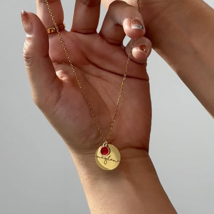 Personalized Name Necklace with Birthstone Gold Pendant
