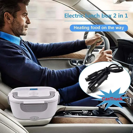 2-in-1 Electric Heating Lunch Box side profile with carry handle and locking clips
