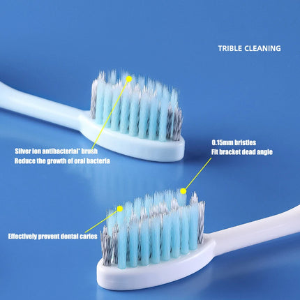 Portable 3 in 1 toothbrush in hand demonstrating ergonomic grip and size