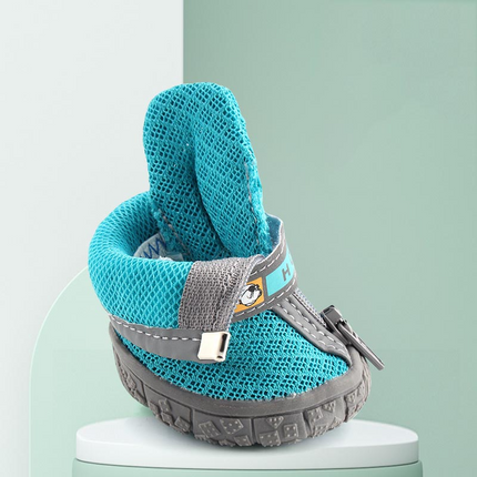 Dog shoes for hot pavement showing anti-slip sole design
