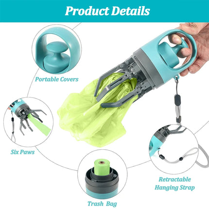 Portable dog poop scooper with waste bag dispenser for clean convenient cleanup