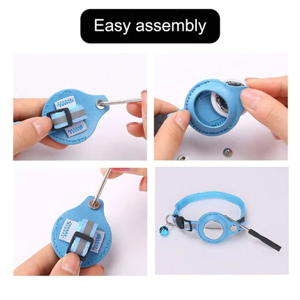 Close-up of AirTag holder attachment on reflective cat collar