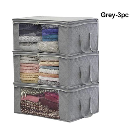 3x Clothes Storage Bags lifestyle view for bedroom wardrobe organization