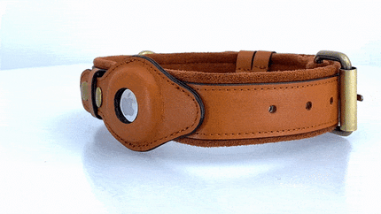 USA CALI Leather AirTag Dog Collar – Secure GPS Holder for Apple AirTag (Not Included)
