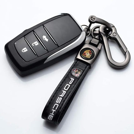 Leather Car Keychain Keyring with Key Lanyard