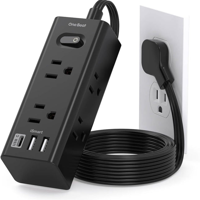 5-15FT Extension Cord Power Strip with Flat Plug, 6 Outlets and 3 USB Ports