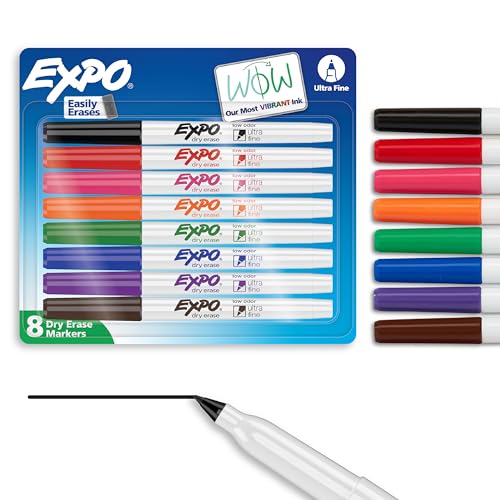 Low Odor Dry Erase Markers, Assorted Colors, Ultra Fine Tip, 8 Count