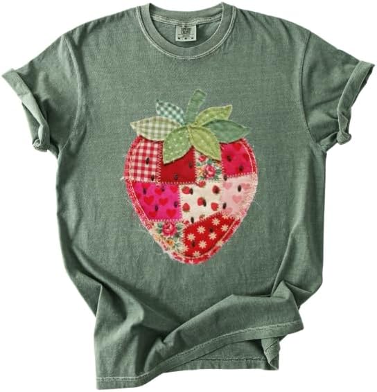 Faux Patchwork Strawberry Comfort Colors T-Shirt, Colorful Strawberry — Home & Lifestyle